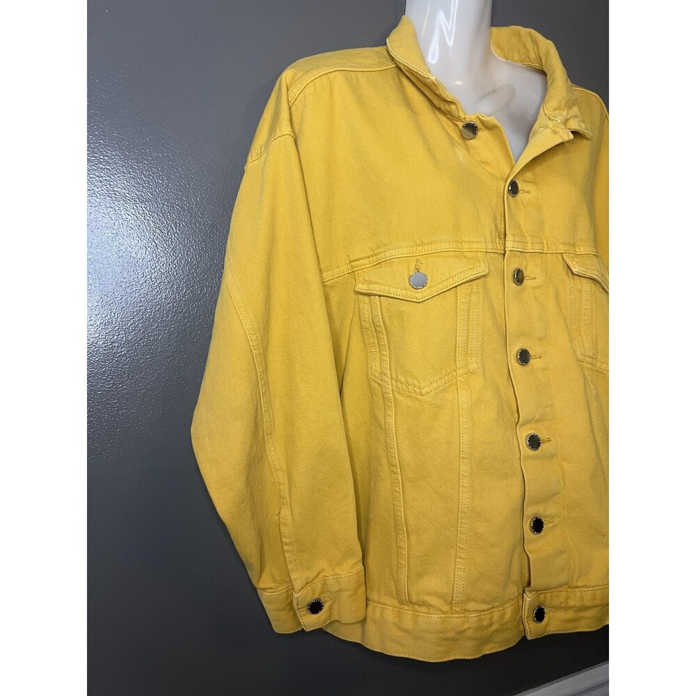 H&M Denim Jacket Womens 10 Yellow Button Front Jean Trucker Casual Basic - Picture 2 of 9